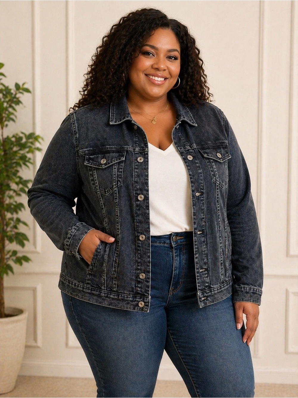 Lane Bryant Dark Blue Cropped Denim Jacket